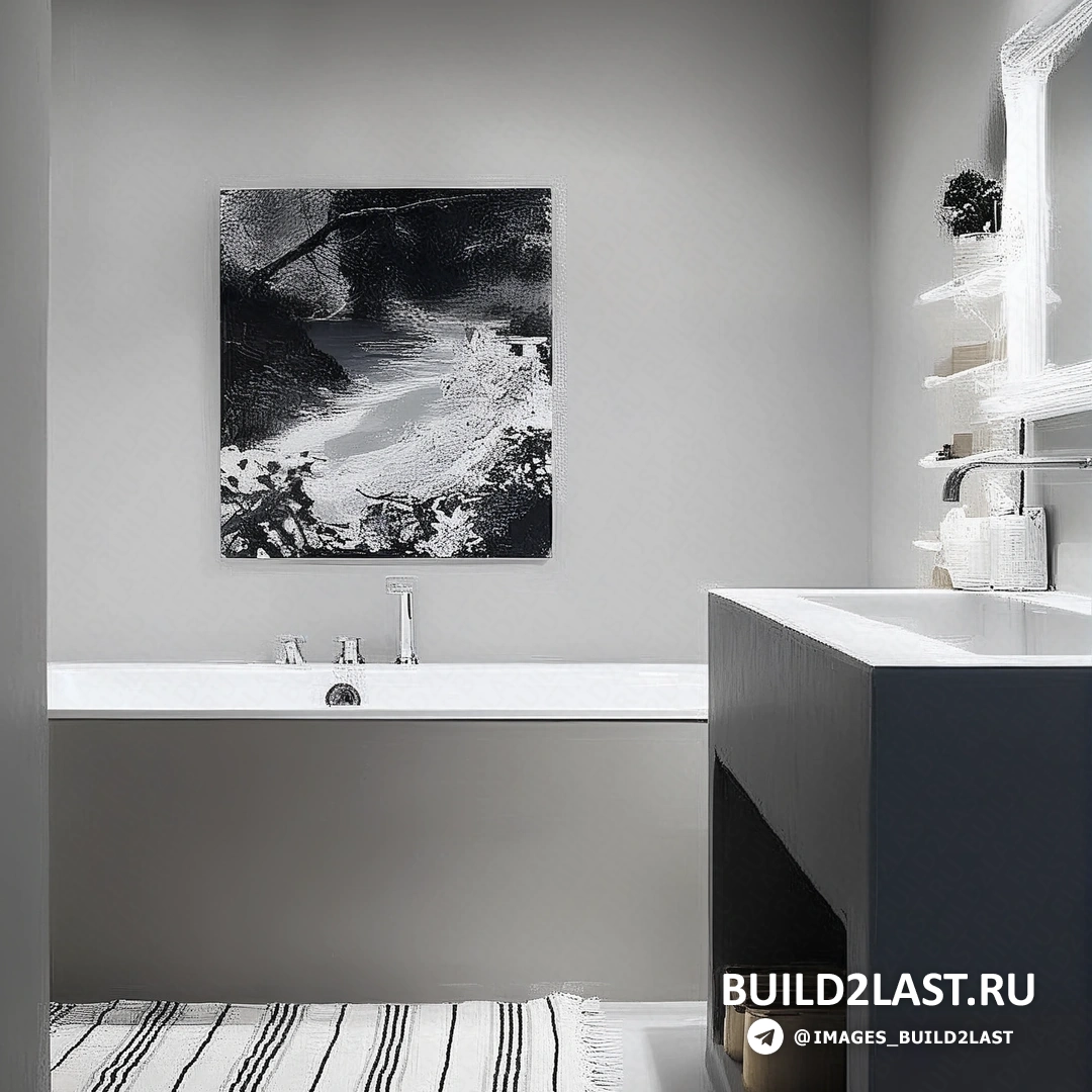 Бетонная отделка в ванной комнате, акцент на минимализм и простоту