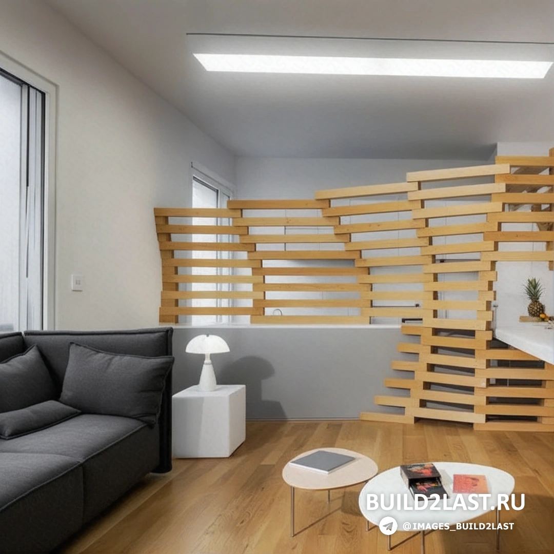 Вид комнаты с деревянной композицией "Woodwave", расположенной на стене